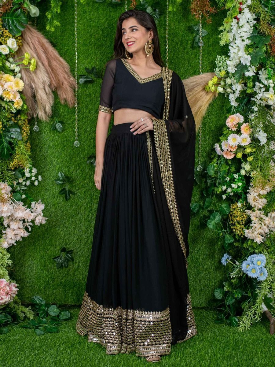 Embroidered Semi Stitched Lehenga Choli Dupatta Set
